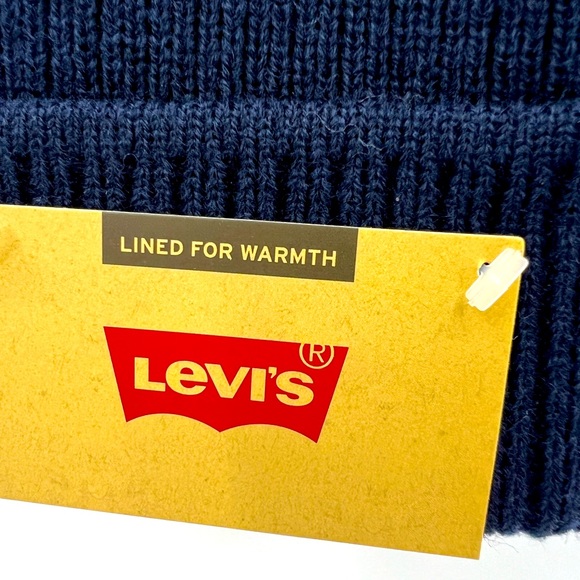 LEVI’S, WARM & COMFORTABLE BEANIE, LINED WITH FLEECE, UNISEX,ONE SIZE, NAVY BLUE - Picture 6 of 15
